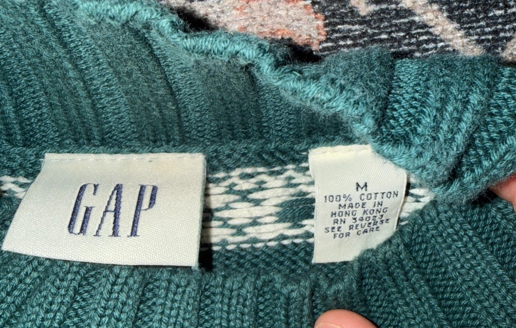 GAP Vintage Sweater Green Fair Isle M — 90s by GAP, Size M, $39 - Photo 4